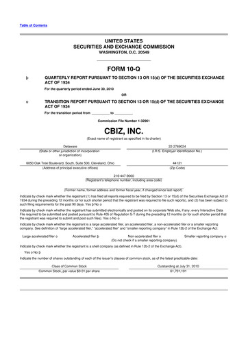 Thumbnail CBIZ 10-Q Quarterly Report FY 