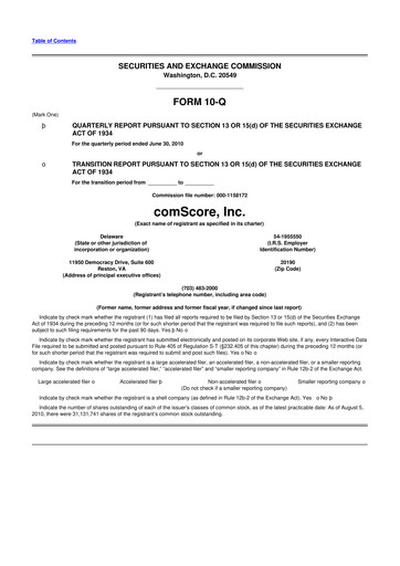 Thumbnail Comscore
 10-Q Quarterly Report FY 