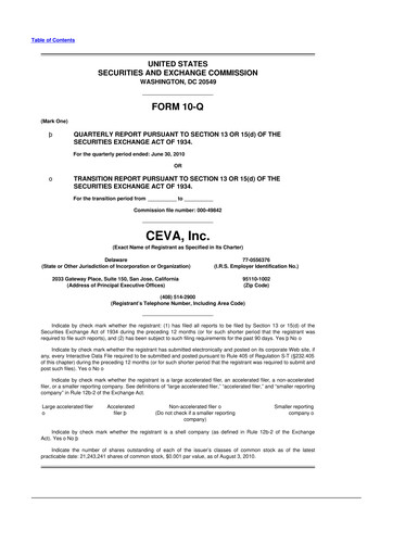 Thumbnail CEVA
 10-Q Quarterly Report FY 
