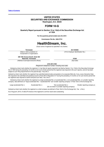 Thumbnail HealthStream 10-Q Quarterly Report FY 