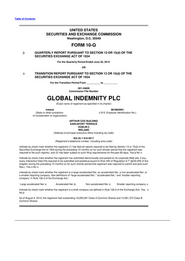 Thumbnail Global Indemnity 10-Q Quarterly Report FY 