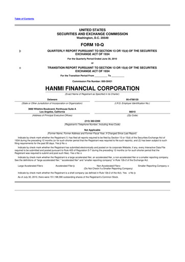 Thumbnail Hanmi Financial 10-Q Quarterly Report FY 