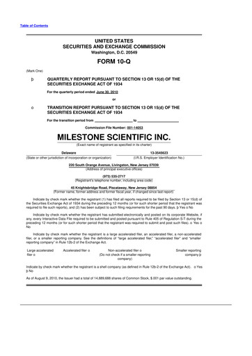 Thumbnail Milestone Scientific 10-Q Quarterly Report FY 