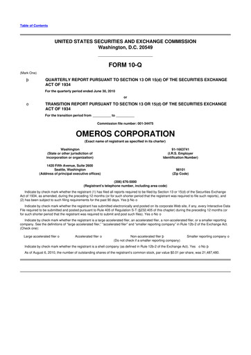 Vorschaubild Omeros Corporation 10-Q Quartalsbericht  