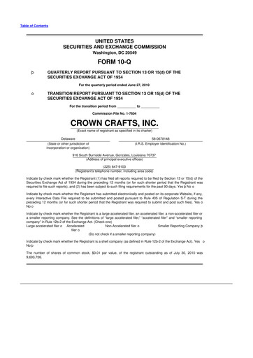 Miniature Crown Crafts 10-Q Rapport trimestriel  