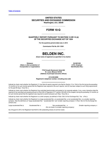 Thumbnail Belden 10-Q Quarterly Report FY2010 