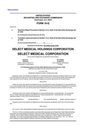 Thumbnail Select Medical Holdings 10-Q Quarterly Report FY 
