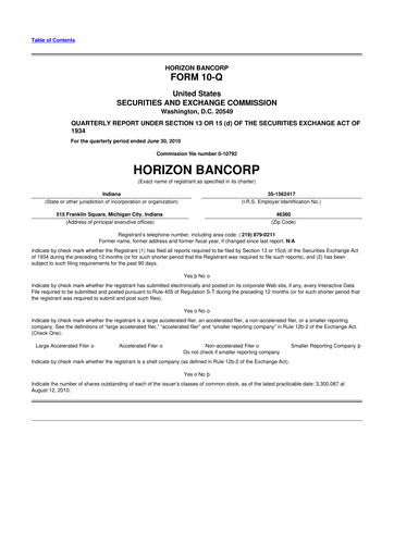 Thumbnail Horizon Bancorp 10-Q Quarterly Report FY 