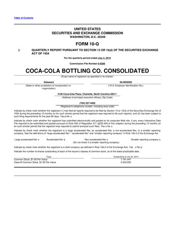 Thumbnail Coca-Cola Consolidated 10-Q Quarterly Report FY 