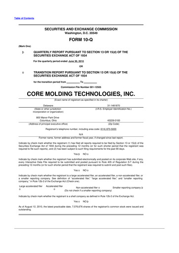 Miniature Core Molding Technologies 10-Q Rapport trimestriel  