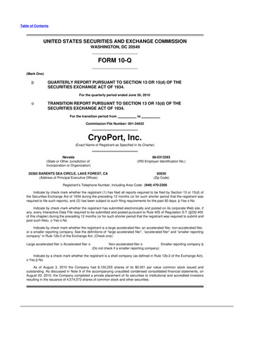 Thumbnail CryoPort 10-Q Quarterly Report FY 