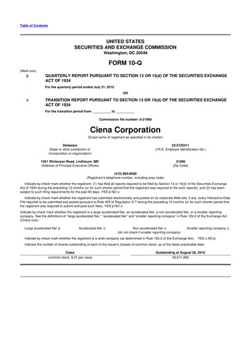 Thumbnail Ciena 10-Q Quarterly Report FY2010 