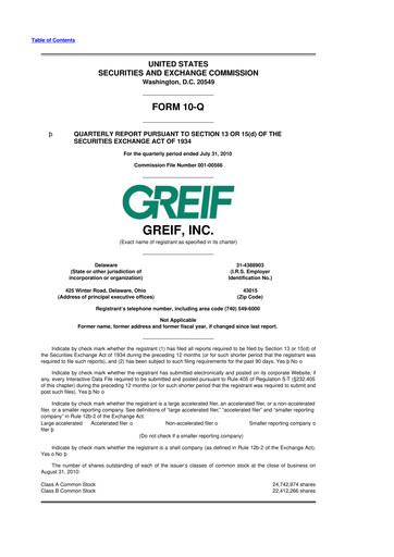 Thumbnail Greif 10-Q Quarterly Report FY2010 