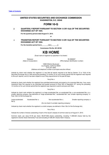 Thumbnail KB Home
 10-Q Quarterly Report FY2010 