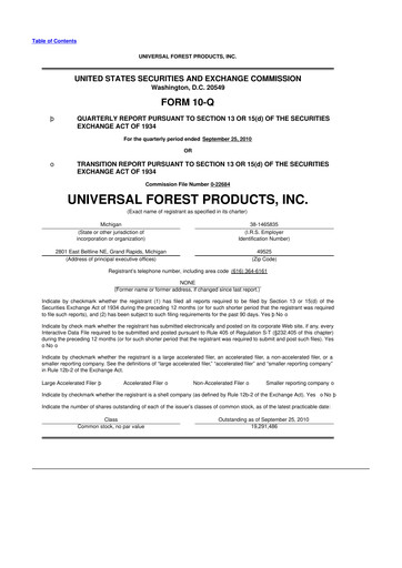 Miniature UFP Industries
 10-Q Rapport trimestriel  