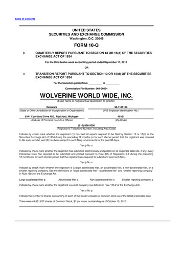 Thumbnail Wolverine World Wide
 10-Q Quarterly Report FY2010 