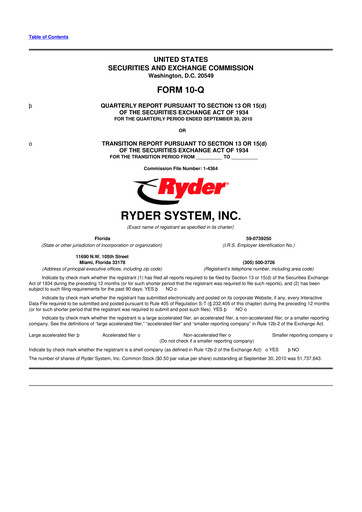 Thumbnail Ryder
 10-Q Quarterly Report FY2010 