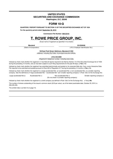 Thumbnail T. Rowe Price
 10-Q Quarterly Report FY2010 