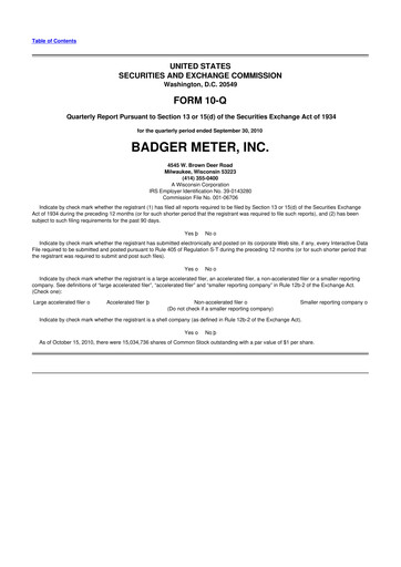 Thumbnail Badger Meter
 10-Q Quarterly Report FY 