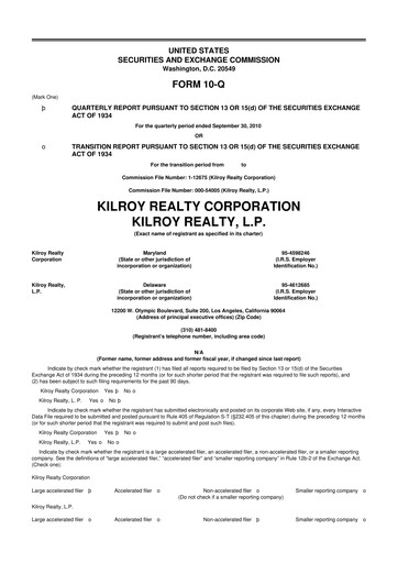 Thumbnail Kilroy Realty 10-Q Quarterly Report FY2010 