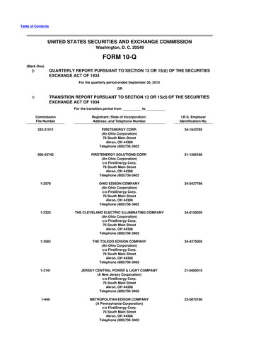 Thumbnail FirstEnergy 10-Q Quarterly Report FY2010 