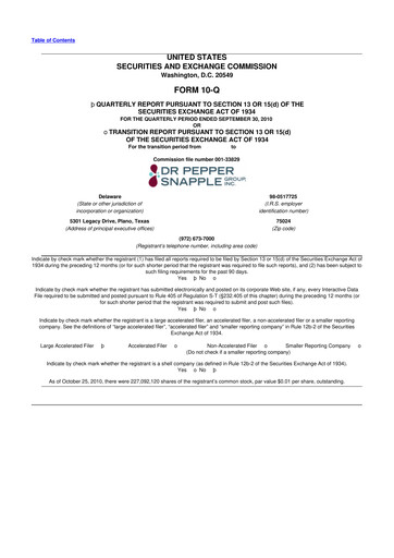 Thumbnail Keurig Dr Pepper 10-Q Quarterly Report FY2010 