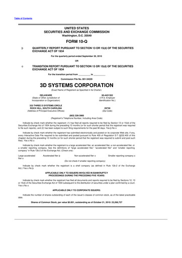 Thumbnail 3D Systems 10-Q Quarterly Report FY 