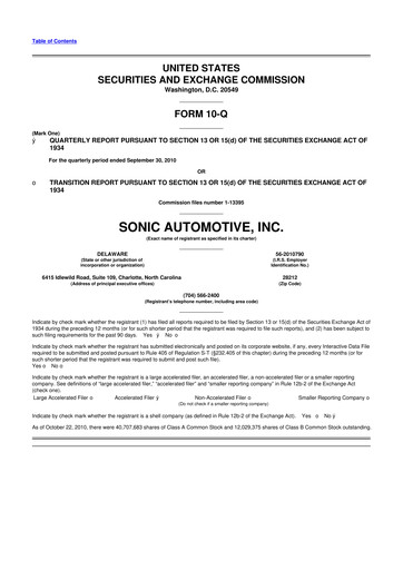 Thumbnail Sonic Automotive
 10-Q Quarterly Report FY 