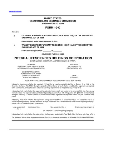 Thumbnail Integra LifeSciences 10-Q Quarterly Report FY2010 