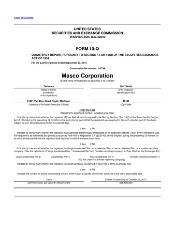 Miniature Masco 10-Q Rapport trimestriel 2010 