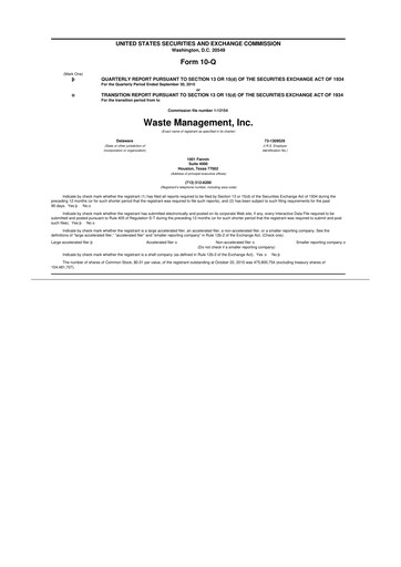 Thumbnail Waste Management 10-Q Quarterly Report FY2010 