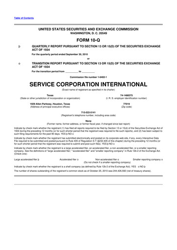 Miniature Service Corporation International
 10-Q Rapport trimestriel 2010 