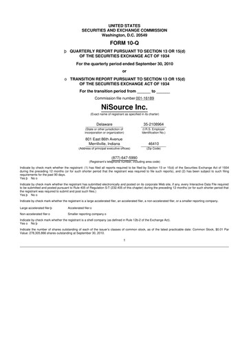 Thumbnail NiSource
 10-Q Quarterly Report FY2010 