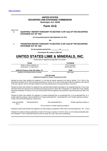 Thumbnail United States Lime & Minerals  10-Q Quarterly Report FY 