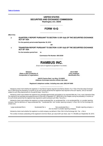 Vorschaubild Rambus 10-Q Quartalsbericht 2010 