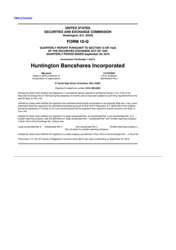 Thumbnail Huntington Bancshares
 10-Q Quarterly Report FY2010 