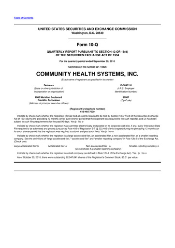 Thumbnail Community Health Systems
 10-Q Quarterly Report FY2010 