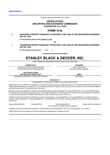 Thumbnail Stanley Black & Decker

 10-Q Quarterly Report FY2011 