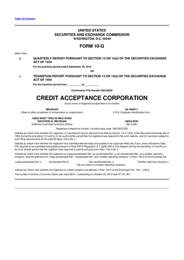 Thumbnail Credit Acceptance
 10-Q Quarterly Report FY 