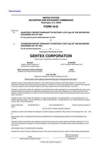 Thumbnail Gentex 10-Q Quarterly Report FY2010 