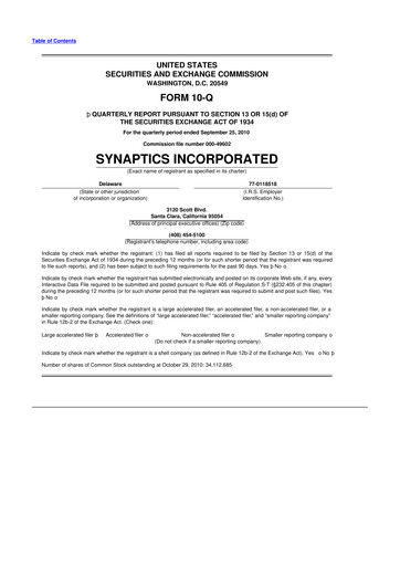 Thumbnail Synaptics 10-Q Quarterly Report FY2011 