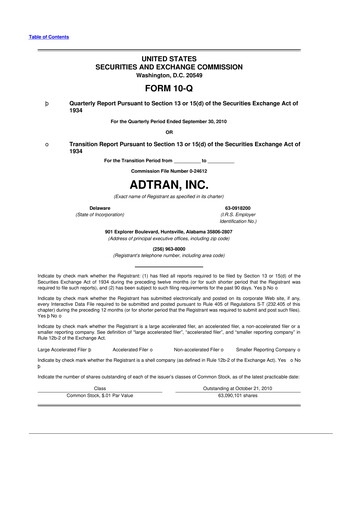Thumbnail ADTRAN 10-Q Quarterly Report FY2010 