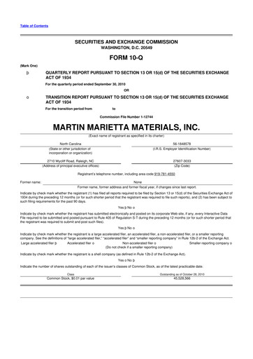 Thumbnail Martin Marietta Materials 10-Q Quarterly Report FY2010 