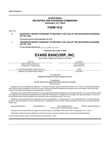 Thumbnail Evans Bancorp 10-Q Quarterly Report FY 
