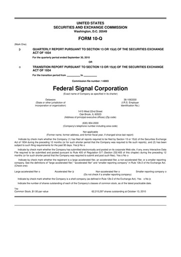 Miniature Federal Signal 10-Q Rapport trimestriel  