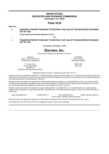 Thumbnail Gartner 10-Q Quarterly Report FY2010 