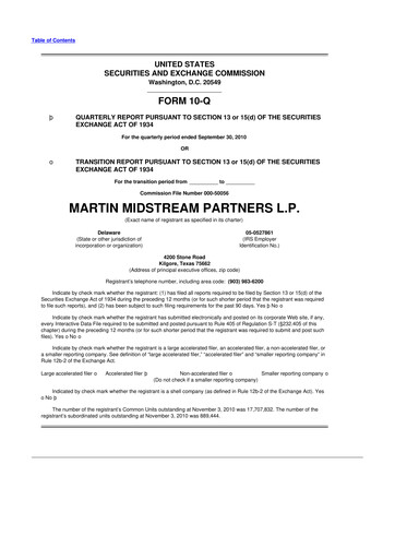 Thumbnail Martin Midstream Partners 10-Q Quarterly Report FY 