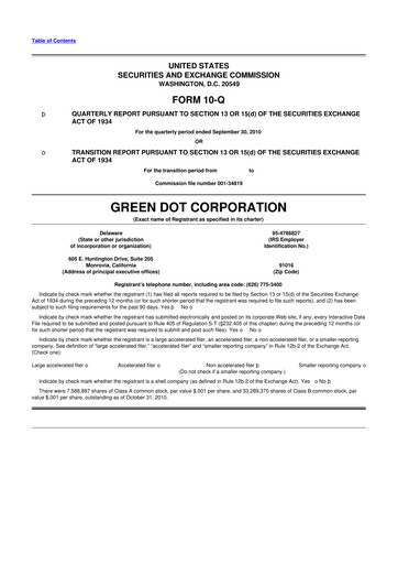 Thumbnail Green Dot 10-Q Quarterly Report FY 