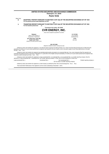 Thumbnail CVR Energy 10-Q Quarterly Report FY 