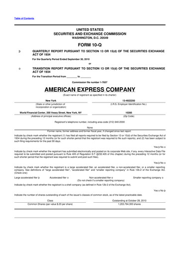 Thumbnail American Express 10-Q Quarterly Report FY2010 